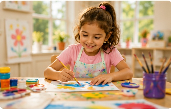 A camper painting and doing arts and crafts